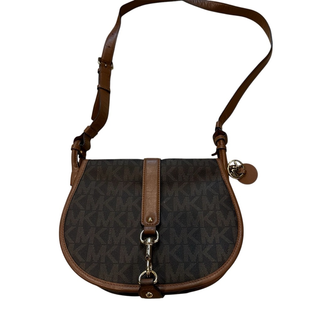 Michael Kors Jamie Signature Brown/Luggage PVC Large Saddle Crossbodyโ Bag